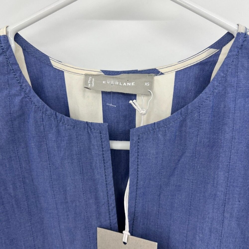 NWT Everlane The Poplin Tunic Mazarine Blue Bone Blouse Women's XS Oversize $88 - Picture 3 of 5